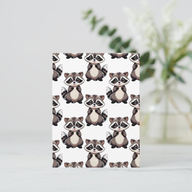 Waschbär-Muster-Design Weiß Postkarte (Stehend Vorderseite)