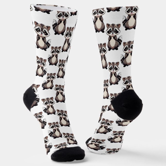Waschbär-Muster-Design Weiß Socken (Gewinkelt)