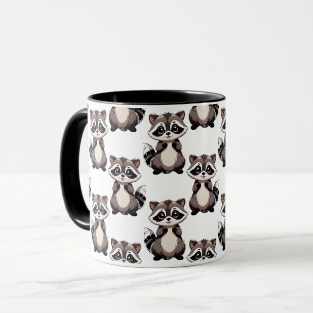 Waschbär-Musterdesign Weiß Tasse (Vorderseite Links)