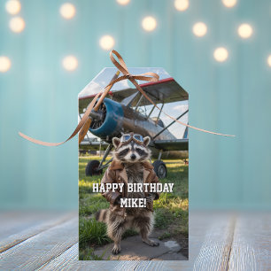 Waschbär-Pilot-Flugzeug Lustiges Foto Geburtstag B Geschenkanhänger