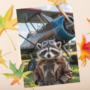 Waschbär-Pilot-Flugzeug Lustiges Foto Geburtstag Karte