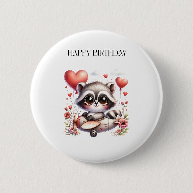 Waschbär-Pilot-Geburtstag Button (Vorderseite)
