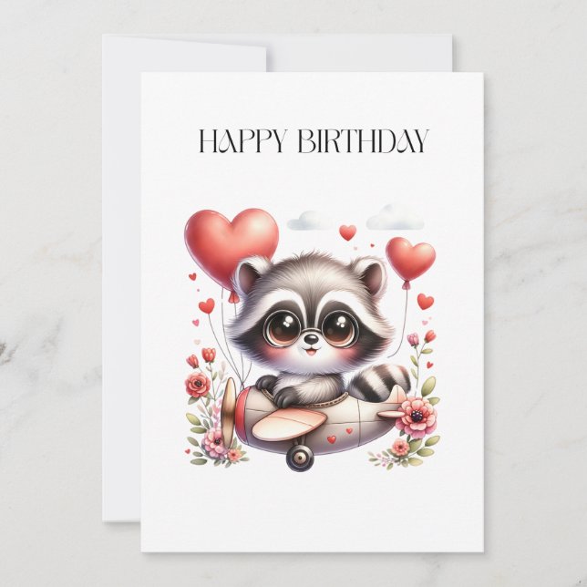 Waschbär-Pilot-Geburtstag Einladung (Vorderseite)