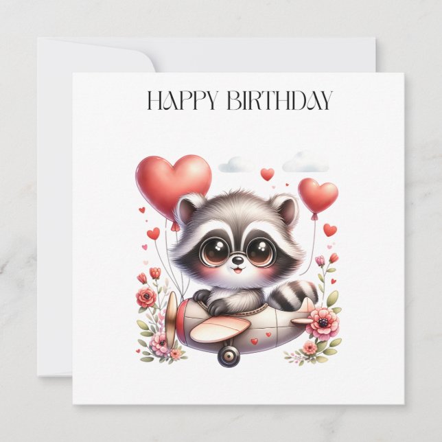 Waschbär-Pilot-Geburtstag Einladung (Vorderseite)