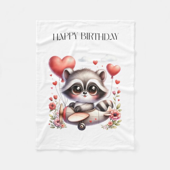 Waschbär-Pilot-Geburtstag Fleecedecke (Vorderseite)