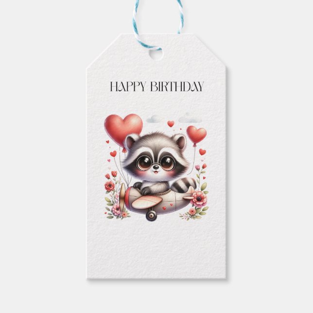 Waschbär-Pilot Geburtstag Geschenkanhänger (Vorderseite)