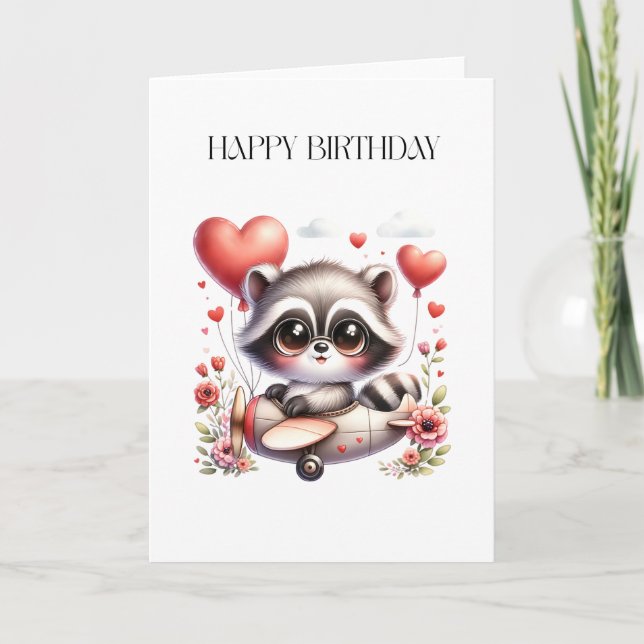 Waschbär-Pilot-Geburtstag Karte (Vorderseite)