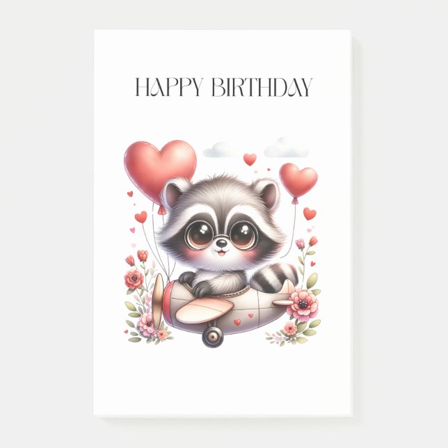 Waschbär-Pilot-Geburtstag Post-it Klebezettel (Vorderseite)