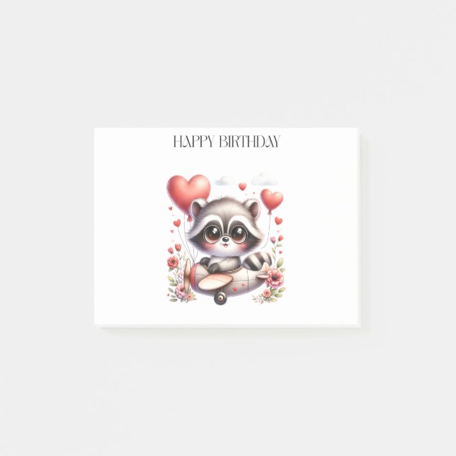 Waschbär-Pilot Geburtstag Post-it Klebezettel (Vorderseite)