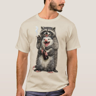 Waschbär raucht Bier Opossum Beste Freunde T-Shirt