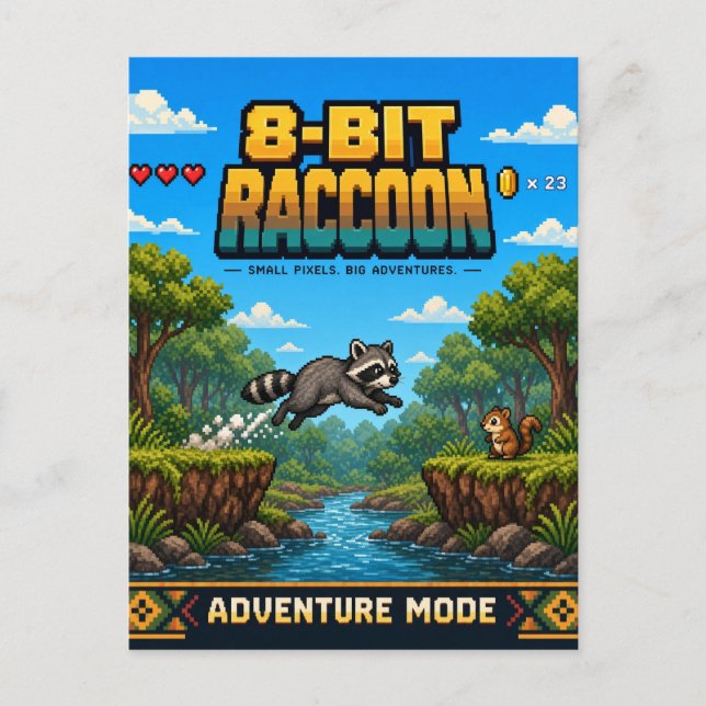 Waschbär, Retro-8-Bit-Pixelkunst Postkarte (Vorderseite)
