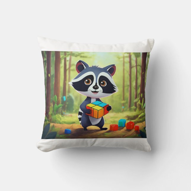 Waschbär-Rubik-Wald-Puzzle Kissen (Vorderseite)