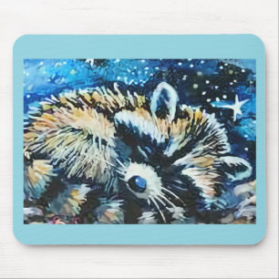 Waschbär schlafender Nachthimmel Mousepad