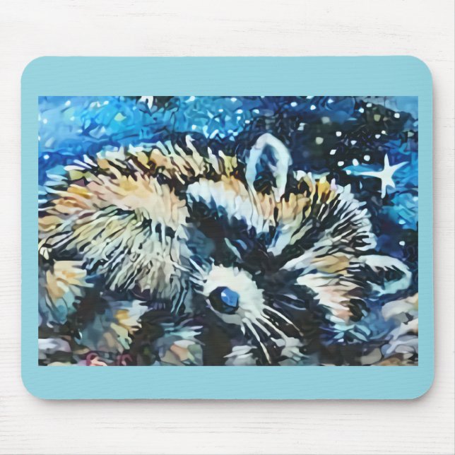 Waschbär schlafender Nachthimmel Mousepad (Vorne)