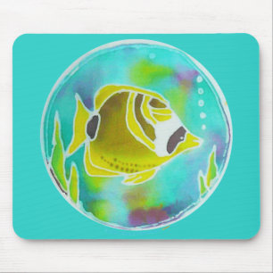 Waschbär-Schmetterlings-Fisch-Batik-Kunst Mousepad