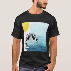 Waschbär-Schmetterlingsfisch mit Wasserfarbe, gedr T-Shirt