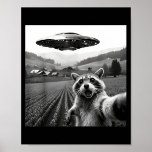 Waschbär-Selfie mit Alien-Ufo Lustiger Waschbär-Al Poster