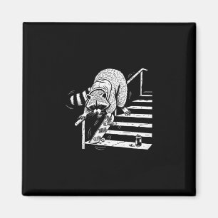 Waschbär Skateboardfahren auf Treppengeländer Magnet