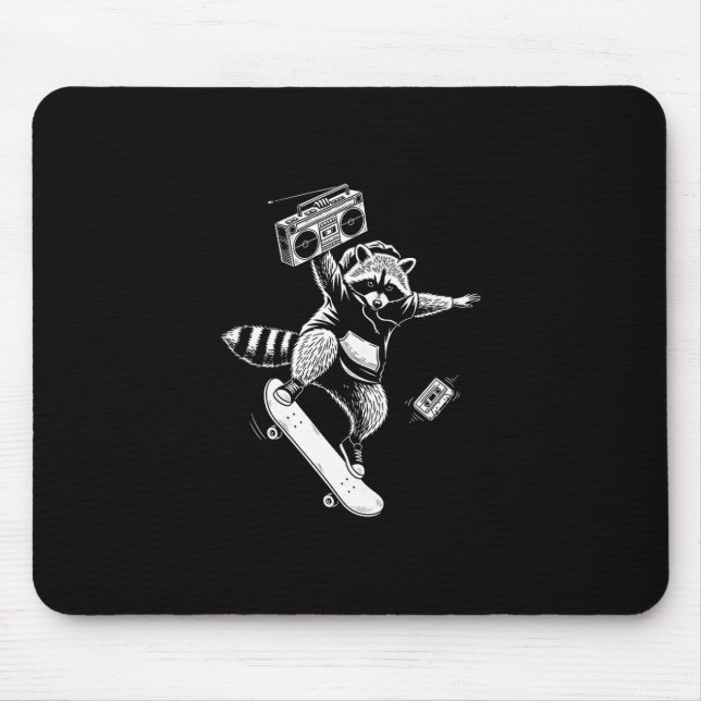 Waschbär Skateboarding Boombox  Mousepad (Vorne)