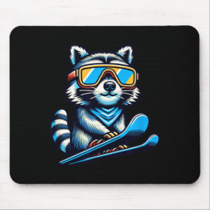 Waschbär Skifahren lustiger Winter und draußen süß Mousepad