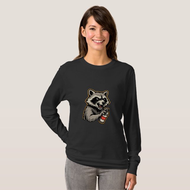 Waschbär-Spray Langarm T-Shirt (Vorne ganz)