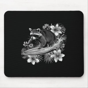 Waschbär Surft Hawaii Hibiskus Blumen Surfen Fu Mousepad
