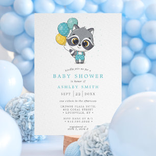 Waschbär Süß Wasserfarbe Junge Baby-Party Einladung