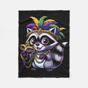 Waschbär trägt Mardi Gras-Kostüm-Perle Fleecedecke