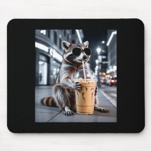 Waschbär trinkt eisgekühlten Kaffee lustiges Tier- Mousepad