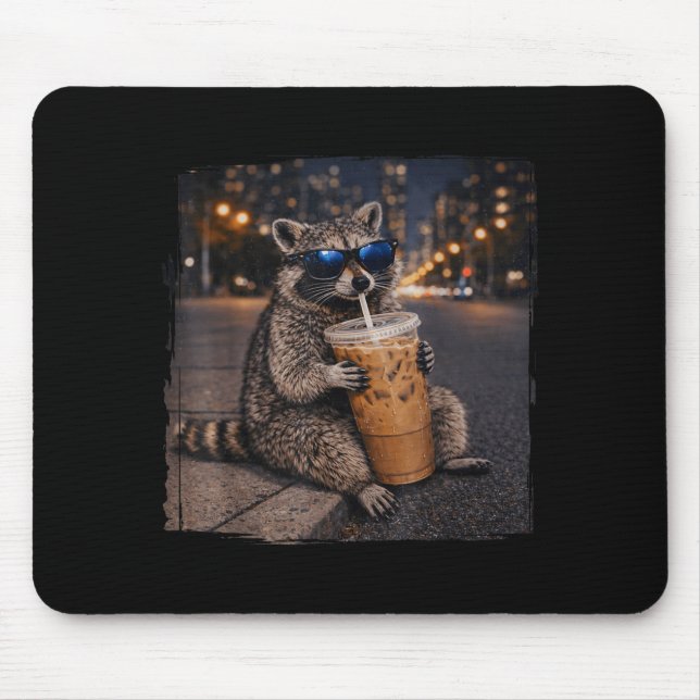 Waschbär trinkt Eiskaffee lustiger Tier-Meme Männe Mousepad (Vorne)