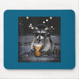 Waschbär trinkt Eiskaffee Lustiges Design Mousepad