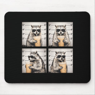 Waschbär trinkt Eiskaffee lustiges Mugshot-Tier Mousepad