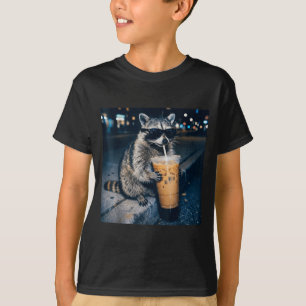 Waschbär trinkt Eiskaffee lustiges Tier Meme T-Shirt