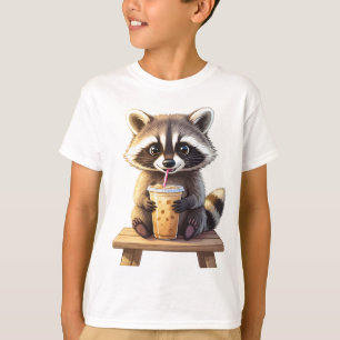 Waschbär trinkt Eiskaffee T-Shirt
