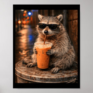 Waschbär trinkt kalten Kaffee Meme lustiges Tier f Poster
