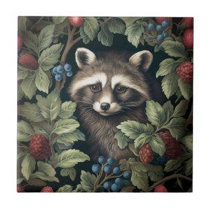 Waschbär und Beeren inspiriert von William Morris Fliese