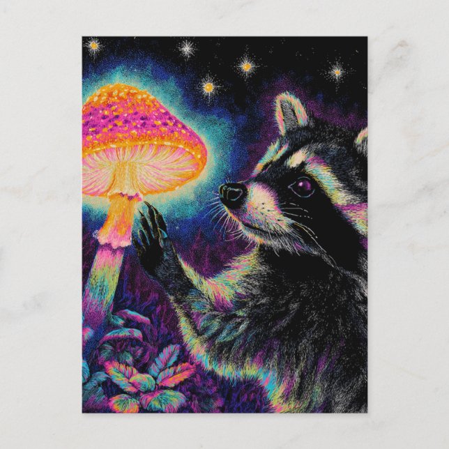Waschbär und ein Pilz Postkarte (Vorderseite)