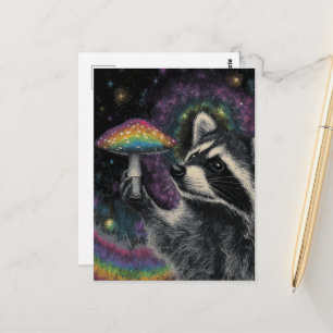 Waschbär und Regenbogenpilz Postkarte