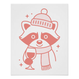 Waschbär-Weihnachten Winterurlaub Saison Wein lust Poster