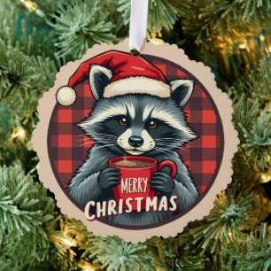 Waschbär Weihnachts-Kakao-Freude Ornament Karte