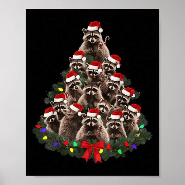 Waschbär-Weihnachtsbaum-Lichter-Pyjama-Waschbär-Fa Poster (Vorne)