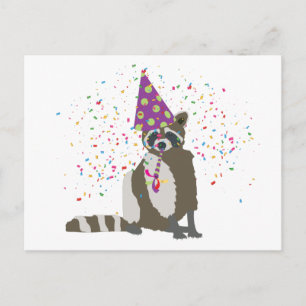 Waschbären feiern Party - Tiere auf einer Party Postkarte