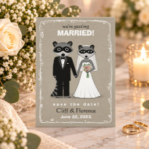 Waschbären Hochzeit Save the Date (Warmgrau)