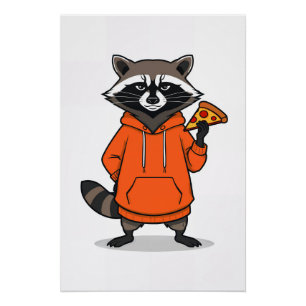 Waschbären-Pizza-Plakat – Lustige Cartoon-Pizza-Ku Poster