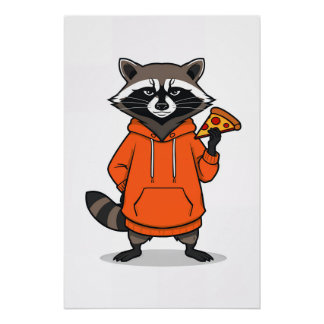 Waschbären-Pizza-Plakat – Lustige Cartoon-Pizza-Ku Poster