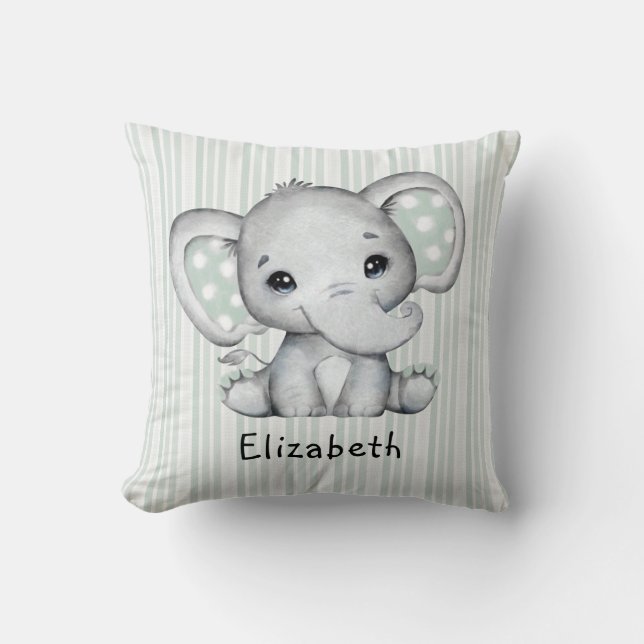 Waschbecken Grüne Wasserfarbe Elephant Neutral Bab Kissen (Vorderseite)