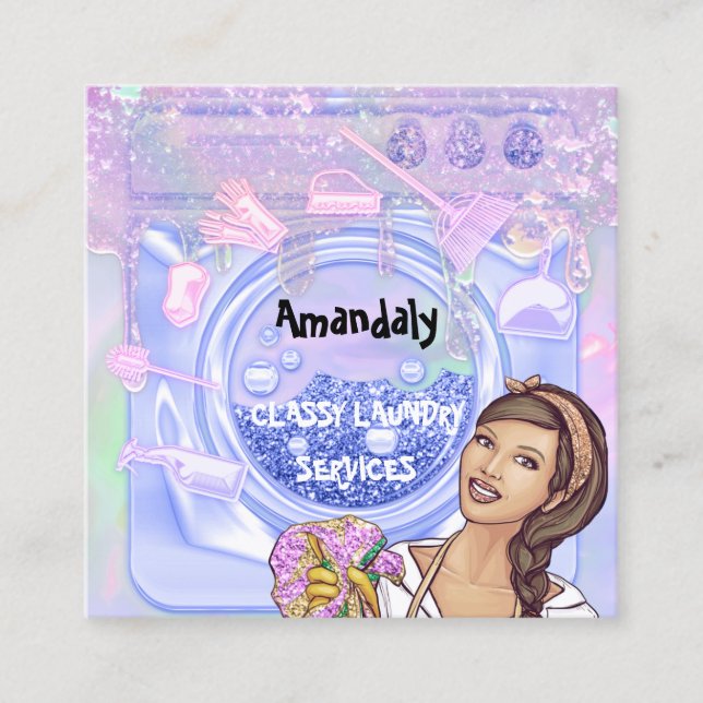 Waschdienst QR-Code BluePink Quadratische Visitenkarte (Vorderseite)