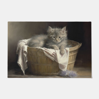 Wäsche- oder Spielzeit Grau-Kitten-Portrait Fußmatte