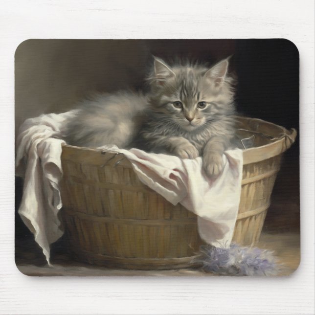Wäsche- oder Spielzeit Grau-Kitten-Portrait Mousepad (Vorne)
