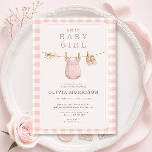 Wäscheleine Baby Mädchen Rosé Baby-Party Einladung